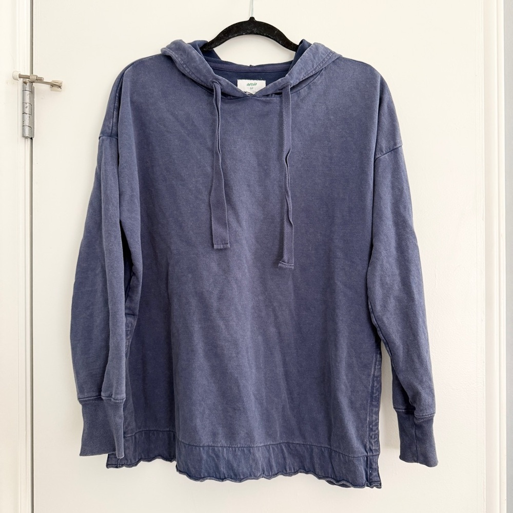 Aerie Hoodie Sweatshirt Distressed Blue - Small